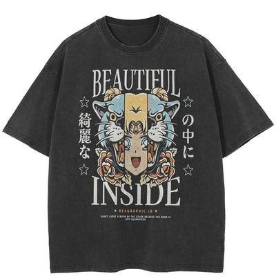Streetwear Japanisches Anime-Grafik-T-Shirt Baumwolle gewaschenes schwarzes T-Shirt Unisex Tops Tees Sommer Kurzarm-T-Shirt