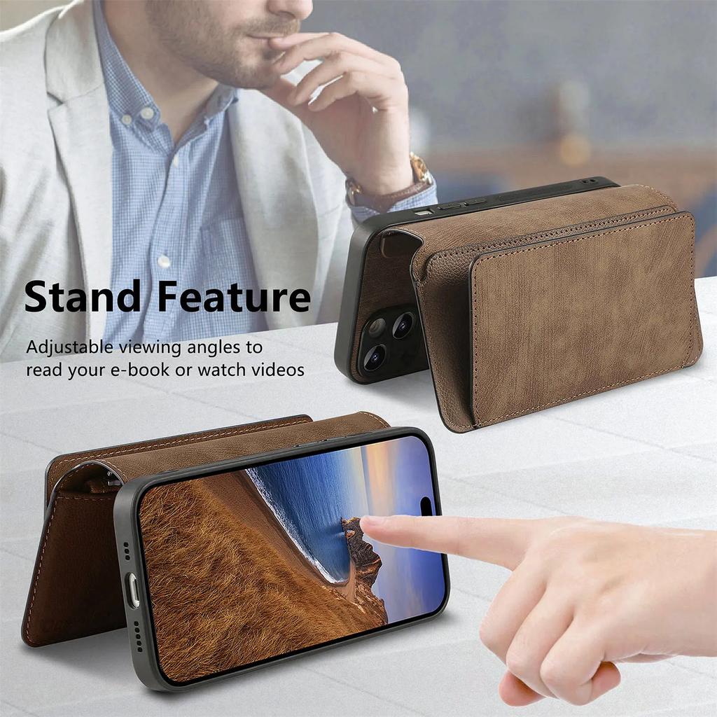 Reißverschluss Kartenfach Geldbörse Leder 2-in-1 Kabellose Ladehülle Für iPhone 15 16 Pro Max 14 Plus 13 12 11 XS Abnehmbare Tasche Hülle