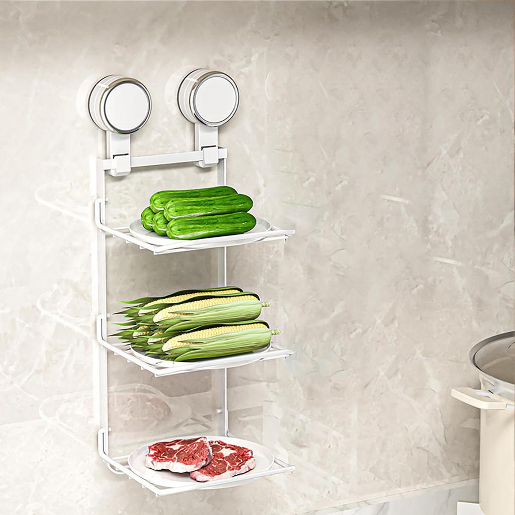Foldable Wall Shelf Suction Cup Space-Saving Organizer 3 Tier Foldable Storage Shelves Prep Station For Kitchen Dining Room