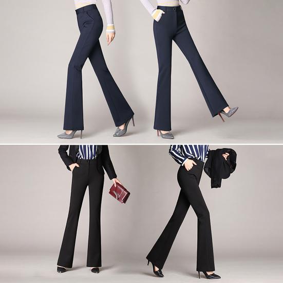Women Trouser Flared Style High Waist Solid Colors Elastic Formal Long Stretch Office Lady Trouser for Office