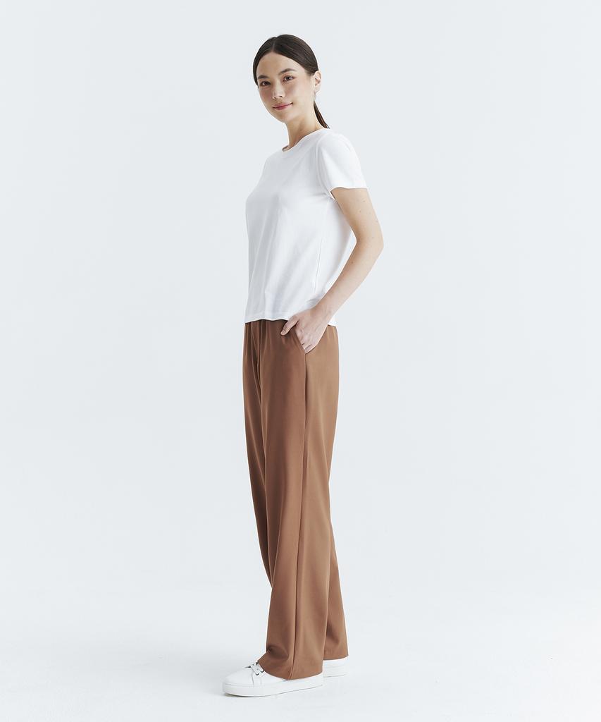 WHOLOVESART Unisex Essential Wide Elastic Waist Slacks Camel