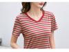 Striped Color Block V-Neck Retro Short Sleeve Women's Stylish Summer Top - New Arrival 