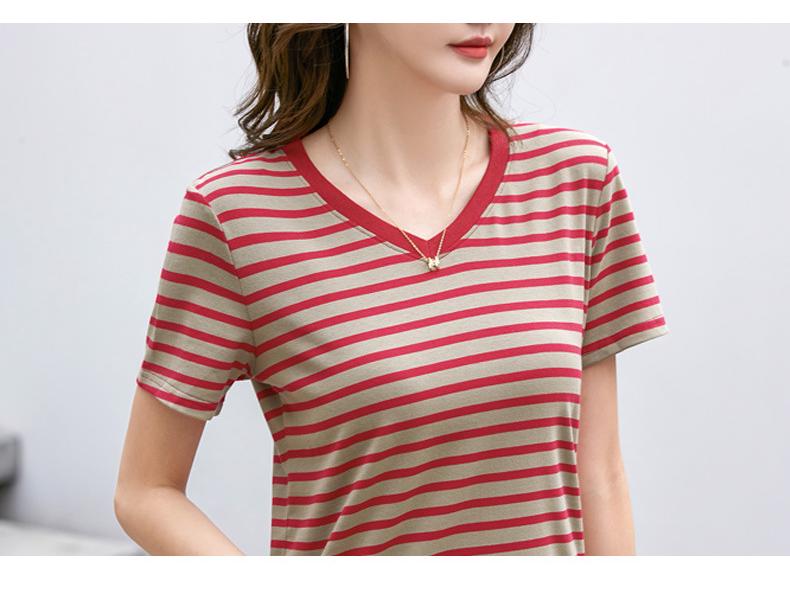 Striped Color Block V-Neck Retro Short Sleeve Women's Stylish Summer Top - New Arrival 