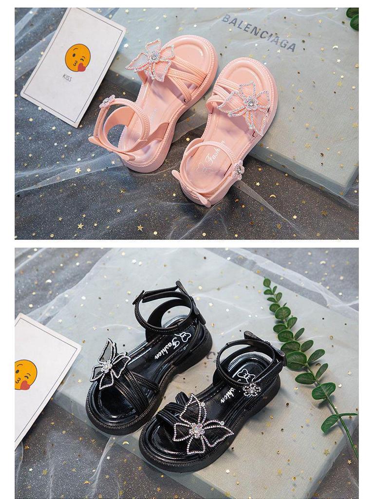 2025 Summer Rhinestone Bow Sandals for Girls - Casual Soft Princess Shoes for Little and Big Kids