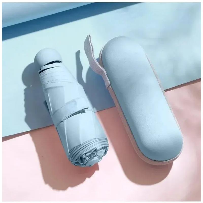 

Зонт-капсула, портативный мини-зонт от солнца, солнцезащитный экран, дождевик, черная ручка из резинового сплава, складной, для солнца и дождя, двойного назначения небесно-голубой