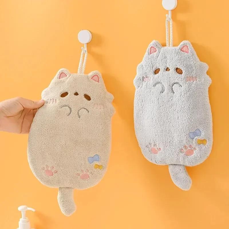 Cute Cartoon Tanuki Hanging Towel Coral Velvet Hair Does Not Lose Thick Cloth Kitchen Bathroom Absorbent Towels teapot