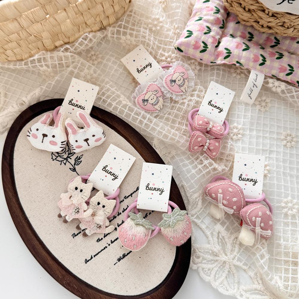 2pcs/set Cartoon Cute Hair Rope Ties Elastic Hair Bands Bowknot Girls Ponytail Holder Rubber Band Kids Hair Accessories Headwear