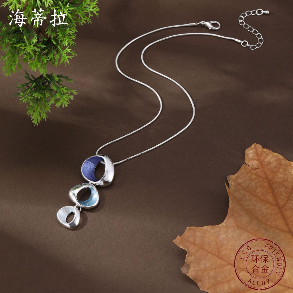 New enamel color hollow ring small pendant women's simple fashion high sense irregular ring necklace