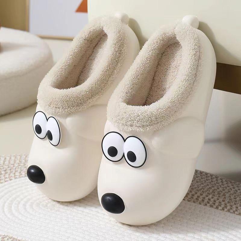 2025 new big-eyed dog cotton slippers ins cute home warm non-slip thick-soled velvet cotton shoes raw