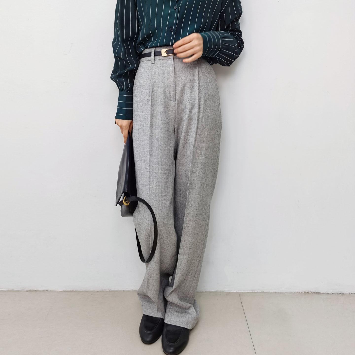 

Women s French Temperament Heather Grey Wool Suit Wide-Leg Pants - Slimming High-Waisted Straight-Leg for Spring and Autumn. Medium хизер серый