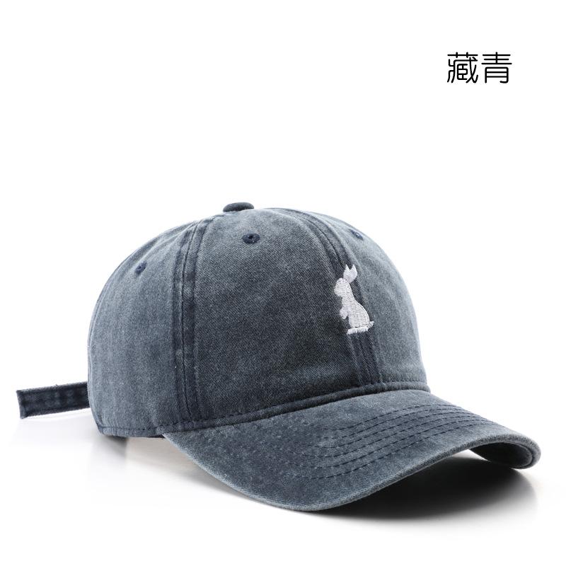 

Hat autumn and winter washed embroidery cap outdoor travel sun protection sun shade baseball cap темно-синий
