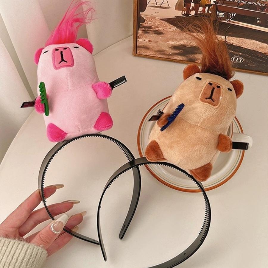 Ratatouille Mouse Head Hairband Capybara Funny Plush Hair Hoop Halloween Decor Capibara Women Hair Band Makeup Headdress Hairpin