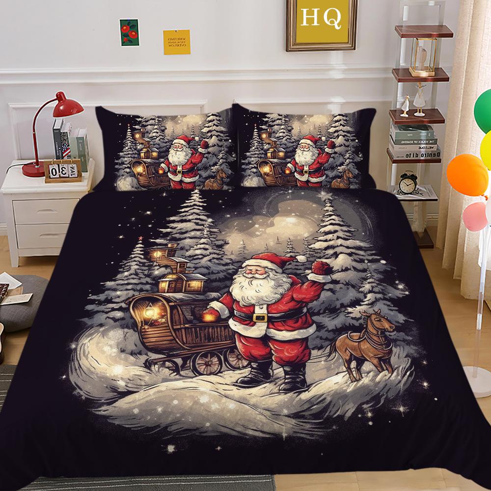 Jultomte Älg 3D-tryckt Polyester Örngott Täcke Två- eller Tredelat Set Tillgängligt