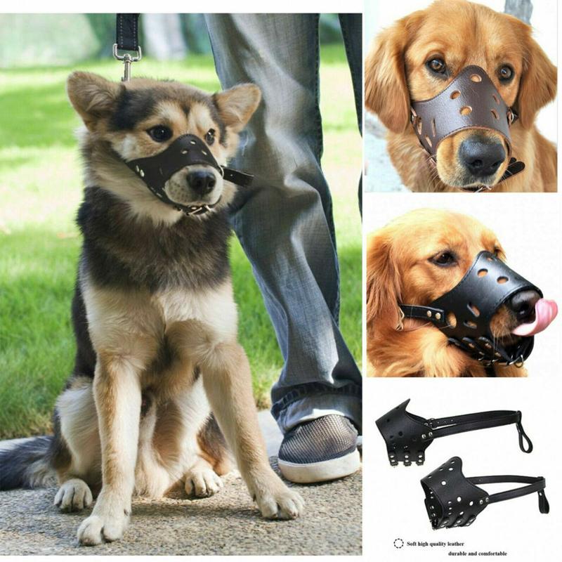 Adjustable Anti-Biting Pet Dog Soft PU Leather Muzzles Mouth Mesh Cover Masks