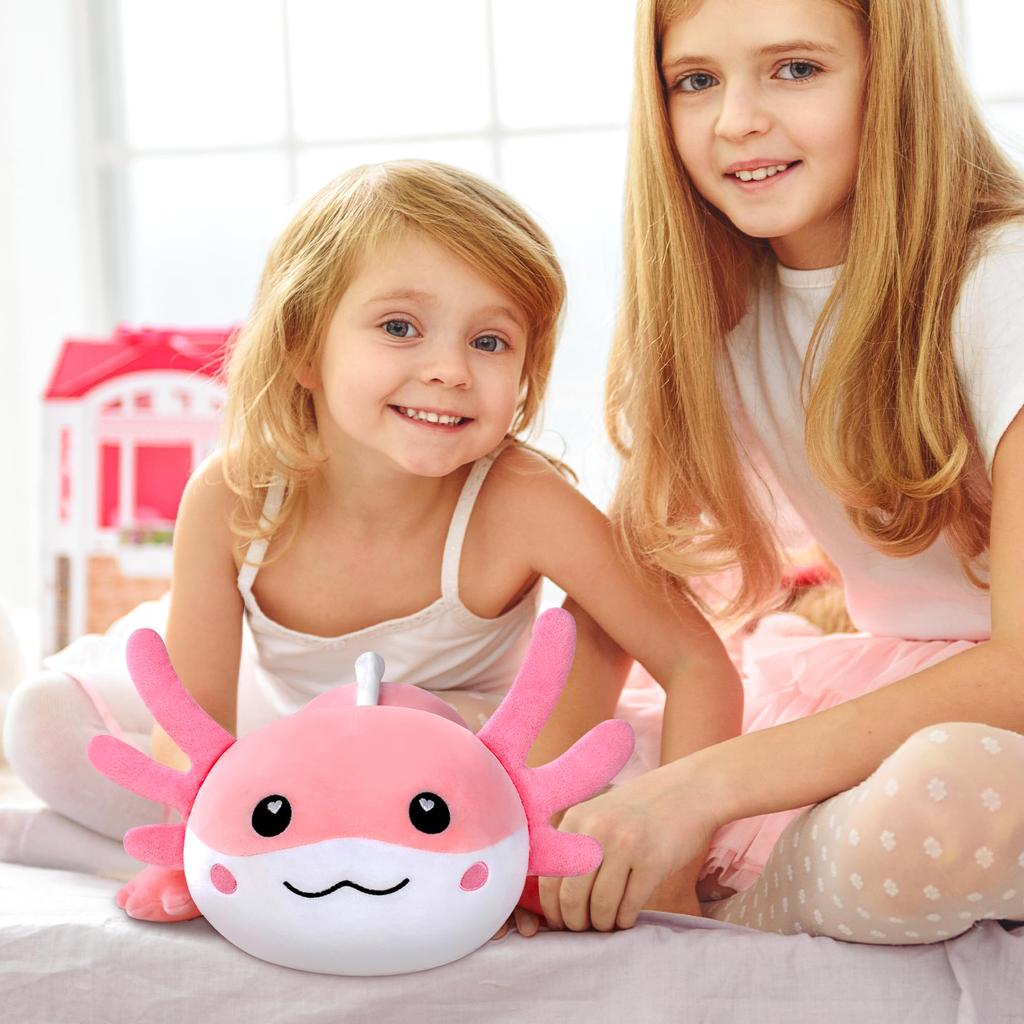 Puffpals Japanese Snow Salamander Plush Animal Body Pillow, Fluffy and Squishy, Perfect as a Gift (Pink (30cm))