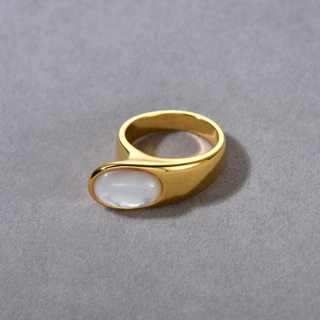 Niche Design Unique Copper Plated 18K Real Gold Inlaid Gemstone Curve Ring Simple Fashion Ring