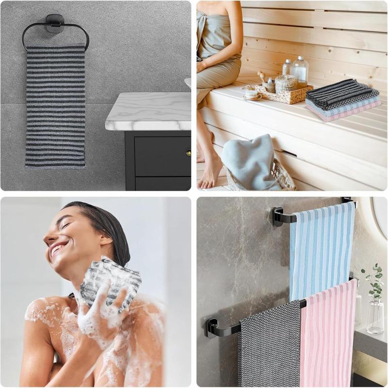1Pcs Exfoliating Nylon Bath Towel Black Check Deep Clean Body Scrub Soft Comfortable Shower Towel For Home Skin Care