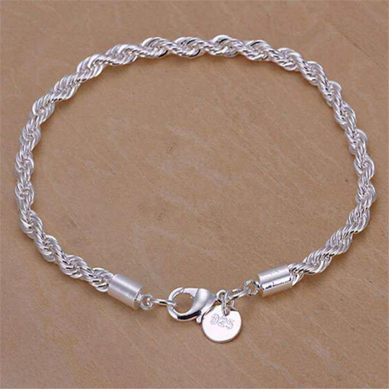 Trendy Silver-Plated 4mm Twisted Rope Bracelet for Women – Stylish and Simple Design