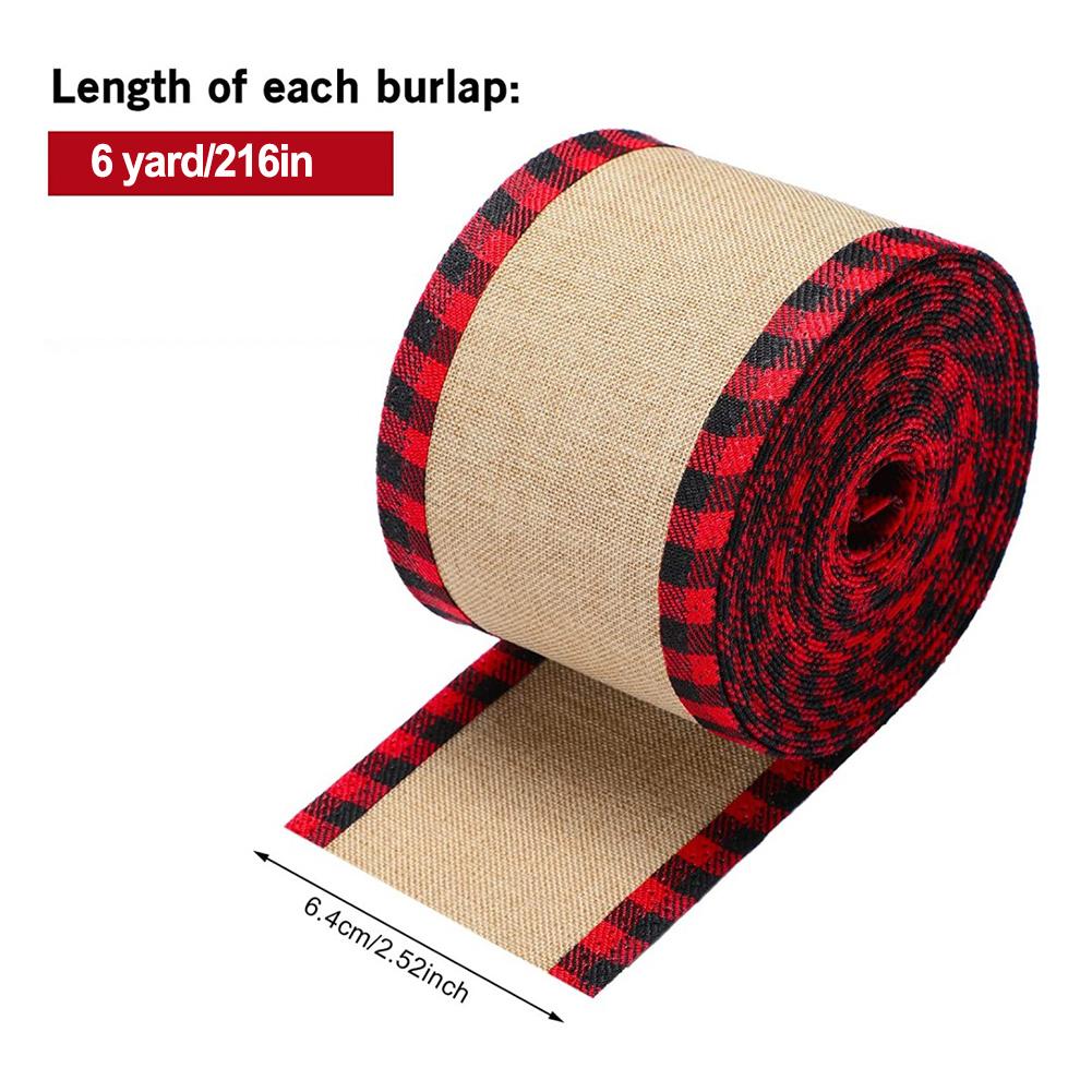 Rustic Style Christmas Ribbon Imitation Linen Ribbon Plaid Edging Ribbon