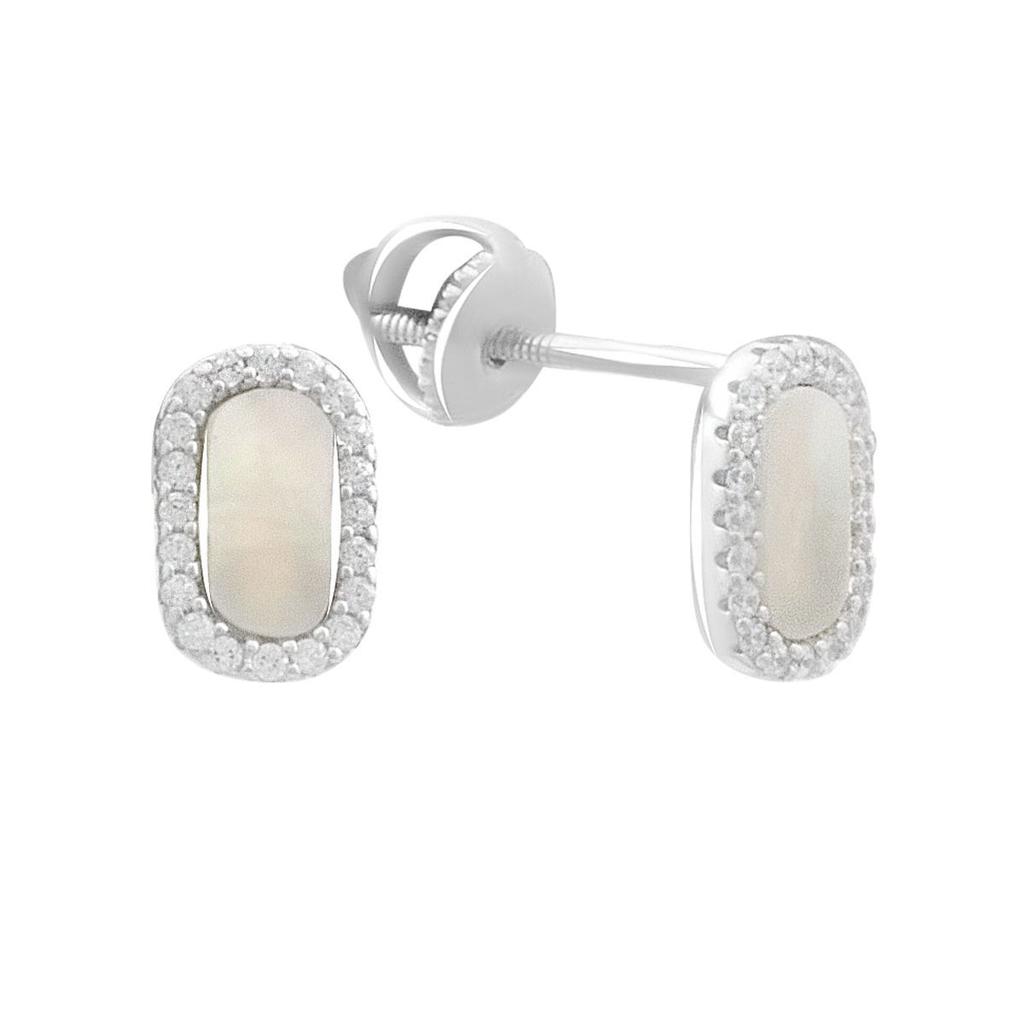 Silver Earrings with Natural Mother-of-pearl, Cubic Zirkonia (2184713)