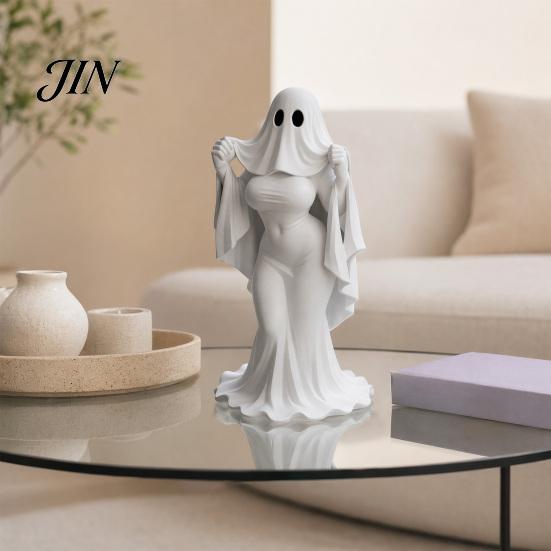 Halloween Decor Figurine Ghost Lady Ornament, Durable PLA 3D Printing Figure, Gothic Decoration Full of Mystery Collectible, for Desktop Bookshelf