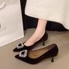 Korean Version of Fashion High Heels Women's Stiletto 2025 Autumn New Versatile Suede Rhinestone Pointed Single Shoes