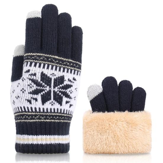 1 Pair Christmas Snowflake Knitted Gloves Men Women Touch Screen Winter Warm Thick Fleece Gloves Outdoor Cycling Cold Weather Thermal Gloves