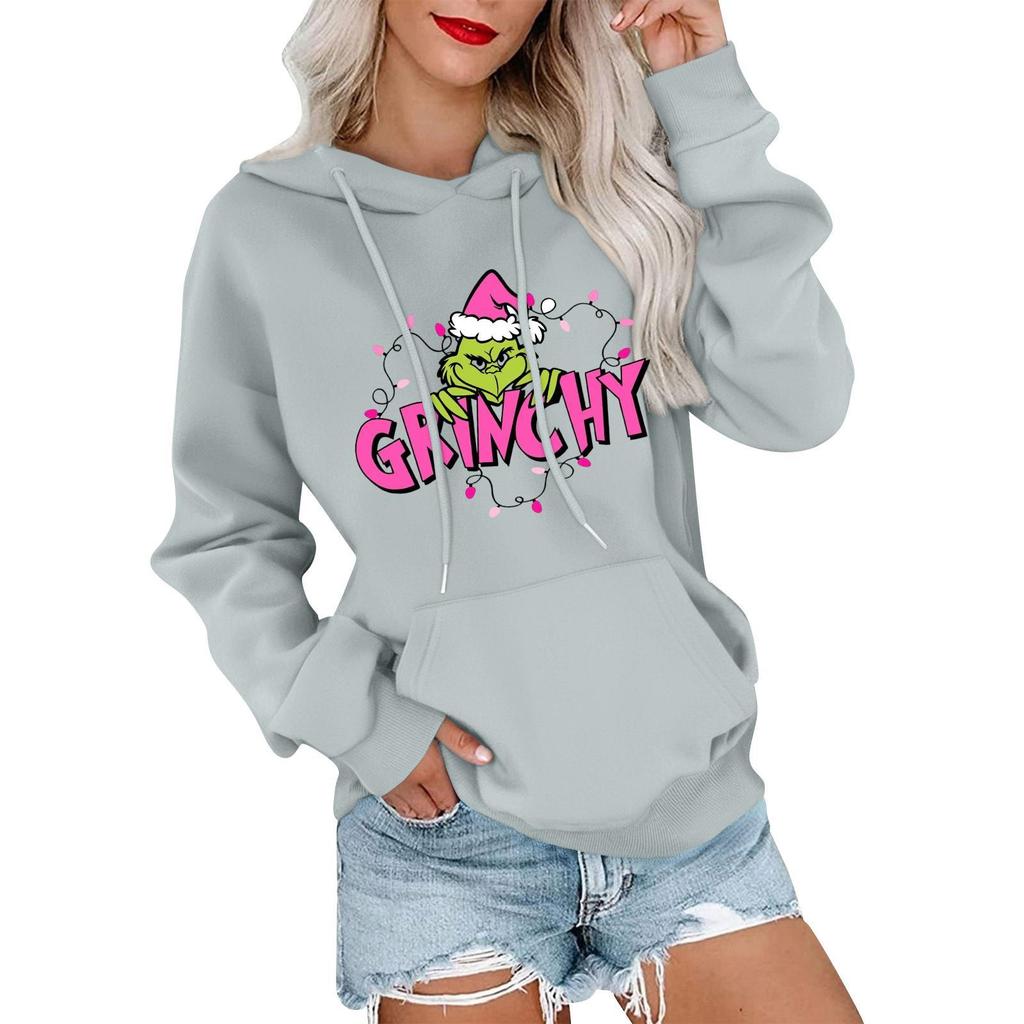 Damemote, Avslappet Og Komfortabel Genser Med Rund Hals Og Hette, Langermet Juletrykk, Varm Genser