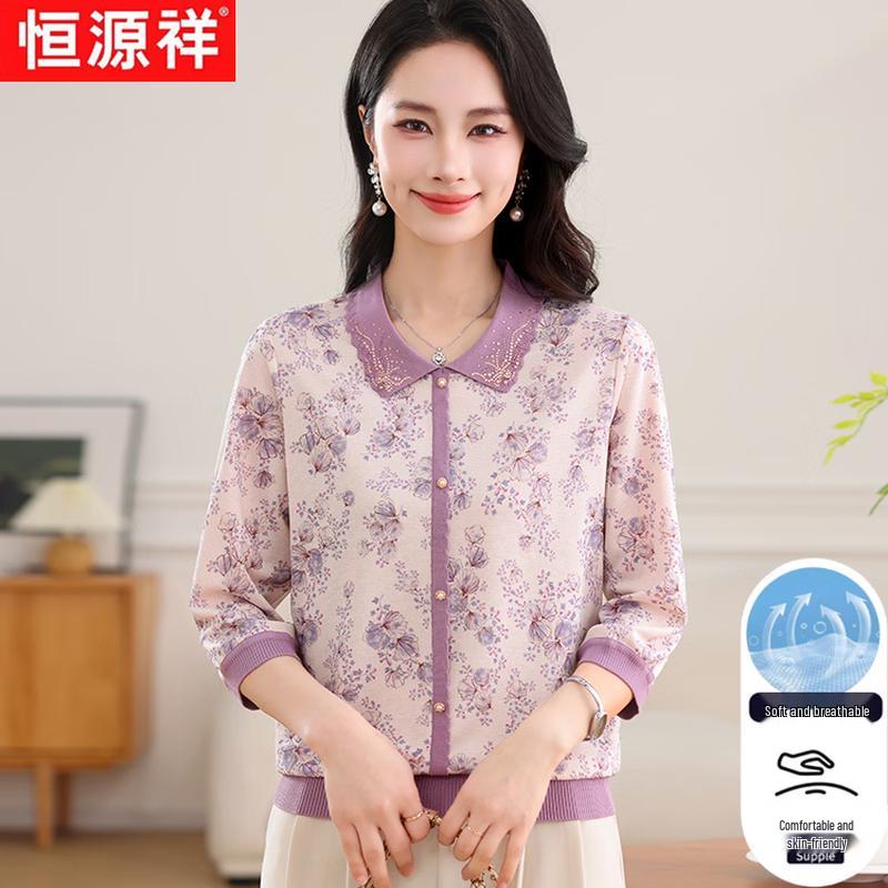 Hengyuanxiang Women s Loose Fit Floral Polo T-Shirt L
