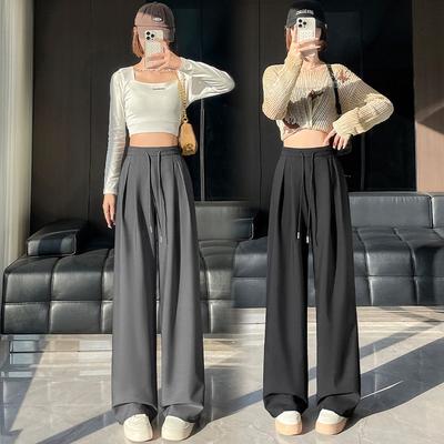 Pantalon de costume drapé pour femme, nouveau pantalon droit et ample, taille haute, amincissant, noir, jambes larges pour femme