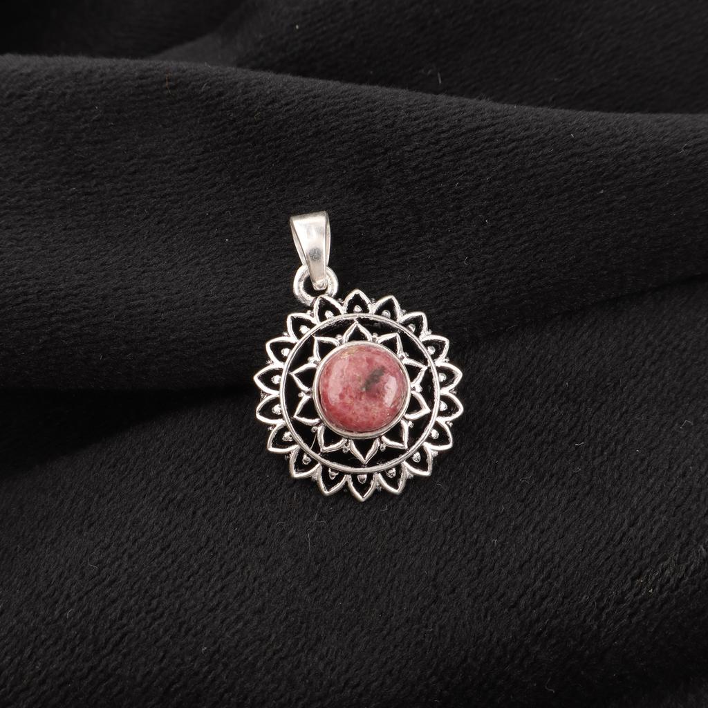 Black Rhodonite Gemstone Jewelry, 925 Sterling Silver Pendant, Handmade Rhodonite Silver Chain Pendant For Wedding Gift