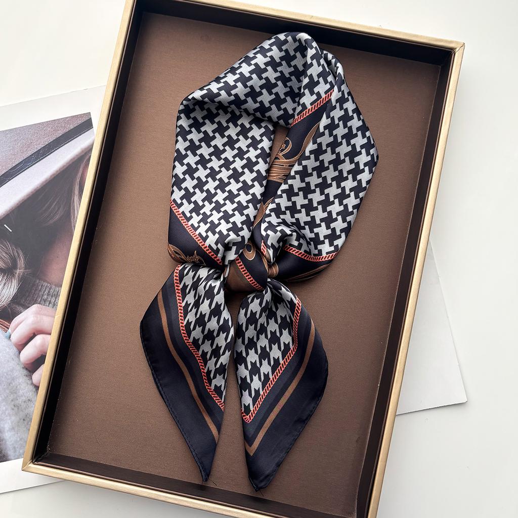 Luxury Square Scarf For Women Elegant Print Ladies Hijab Neckerchief Fashion Shawl For Travel Soft Stain Imitation Silk Scarves