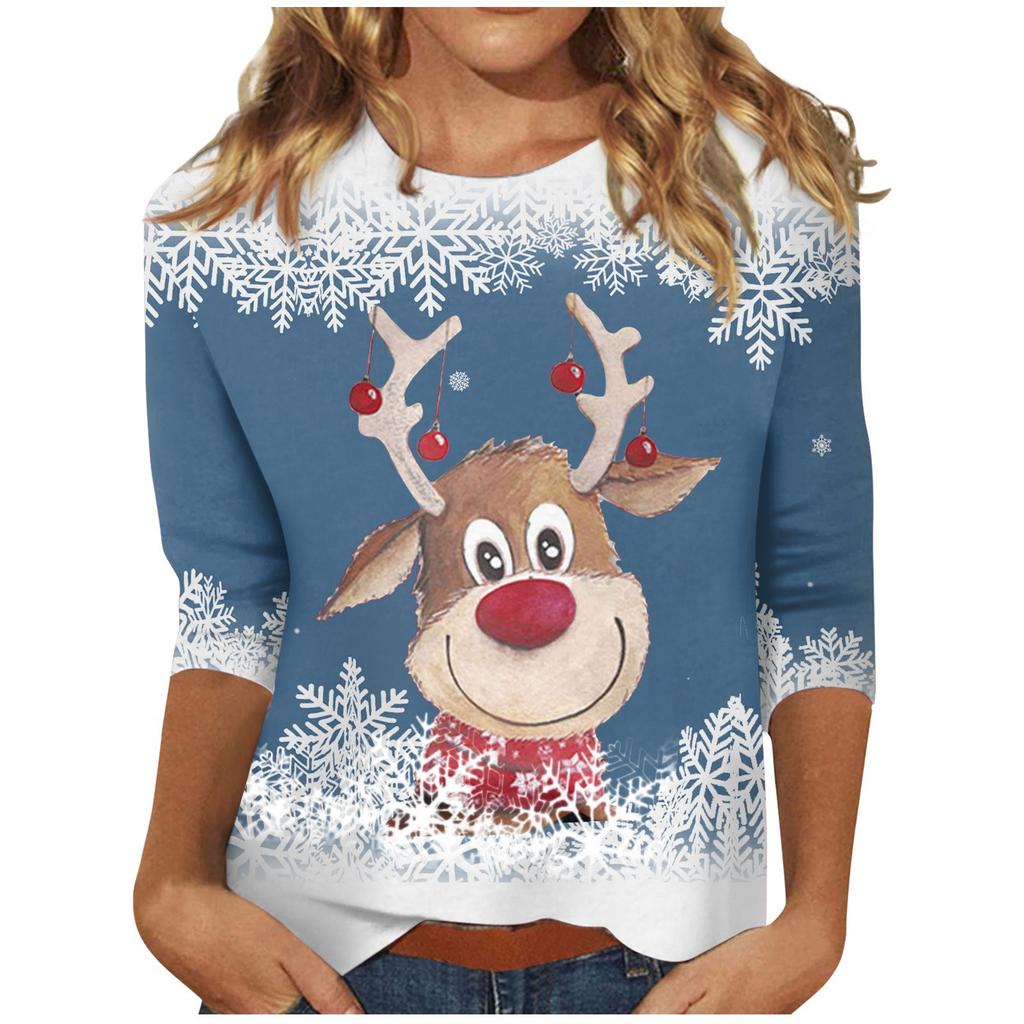 Spring and Autumn Round Neck Christmas Themed Pattern 3D Printed Top Fashionable Casual Long Sleeved Women's T-shirts
