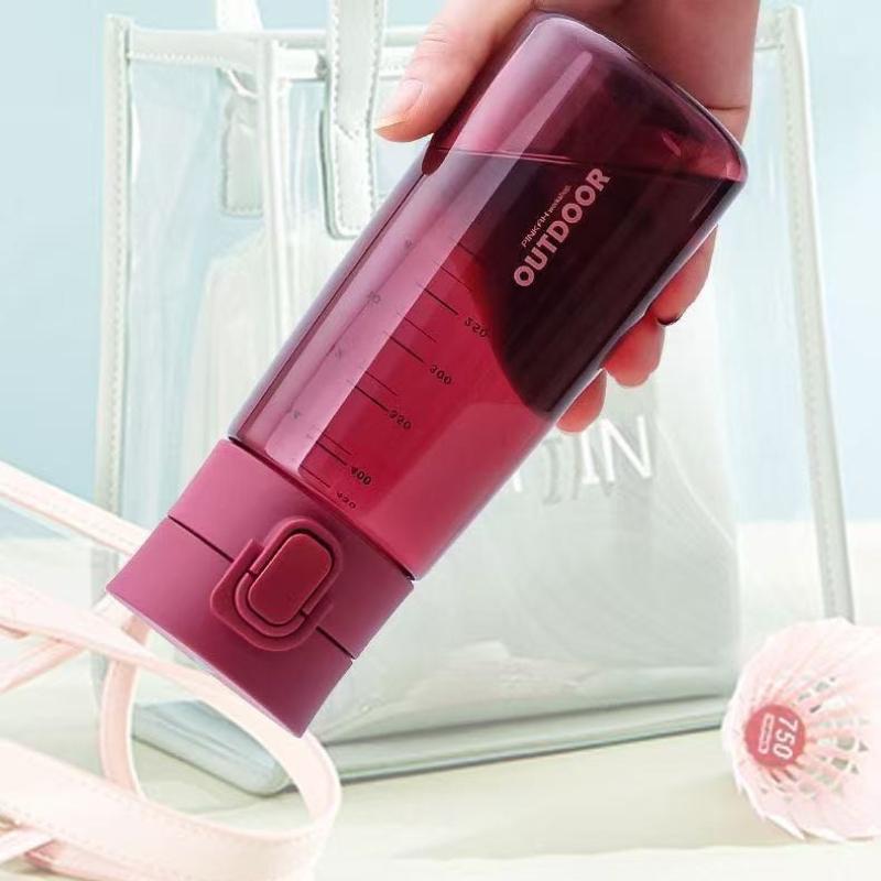 Tritan Sports Water Bottle with Flip Top Lid, Leakproof Portable Outdoor Drinking Cup with Scale & Lanyard for Gym Travel Workout