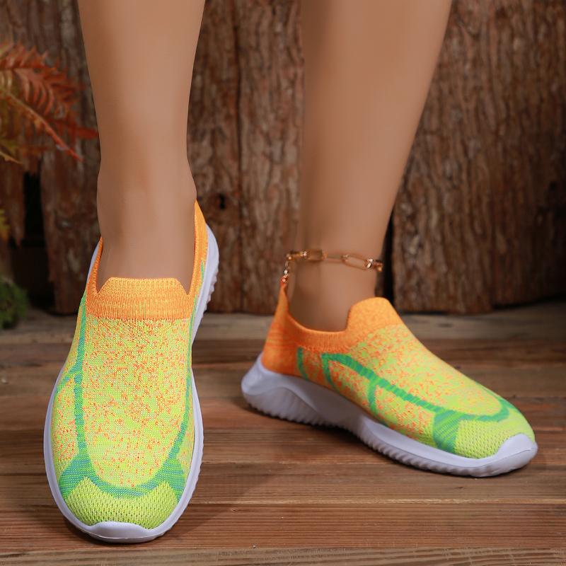 European American Casual Women's Shoes 2024 Autumn New Mesh Round Toe Color Blocked Flat Sole Lazy Single Shoe Zapatos De Mujer