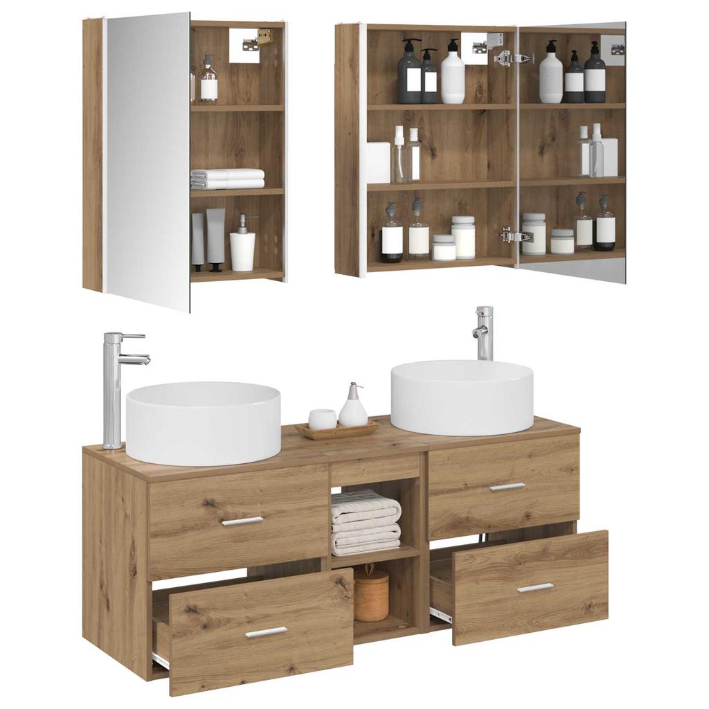 5 Piece Bathroom Furniture Set Artisan Oak Engineered Wood & Glass