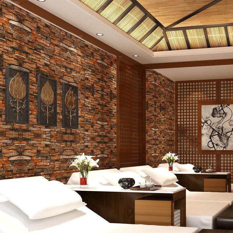 3D brick patterned wallpaper waterproof 38.5X35cm retro color self-adhesive living room wall sticker