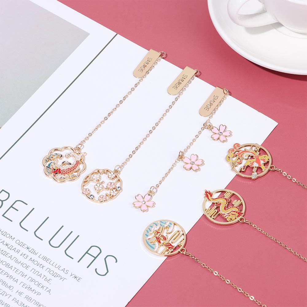Astronaut Sakura Carp Bookmarks With Tassel Kids Stationery Gift Cartoon Metal Book Clip Pagination Mark School Office Supplies