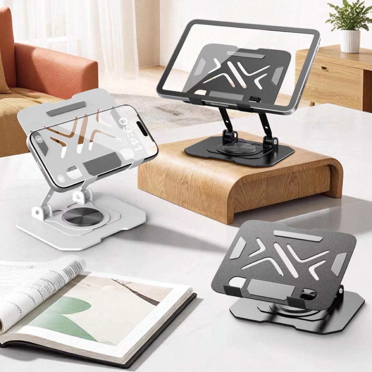 360° Rotating Carbon Steel Desktop Tablet Stand - Multi-functional and Foldable G-16 (White)