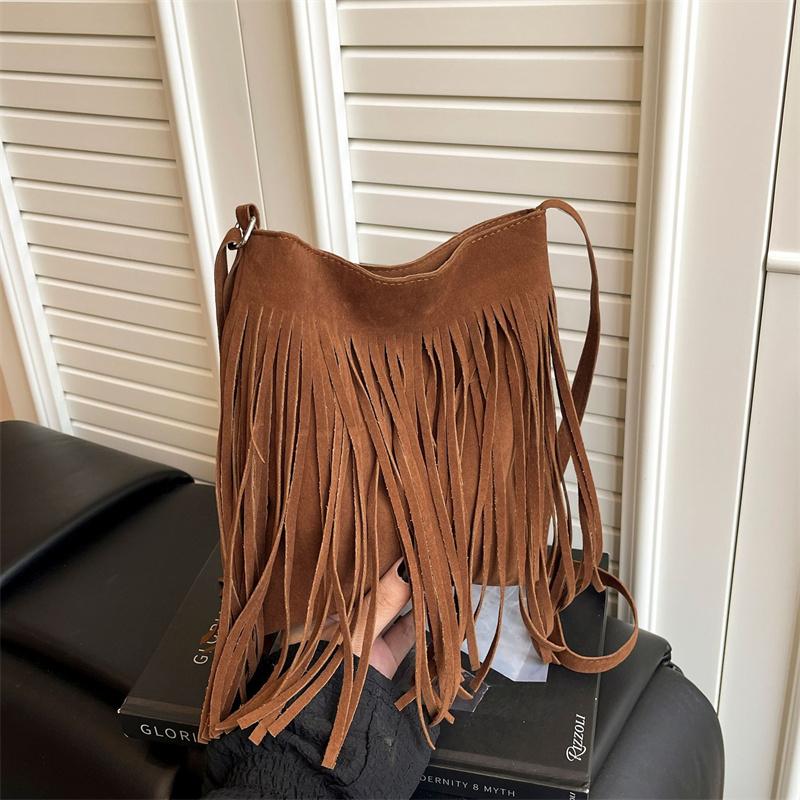 New Boho Style Fringe Crossbody Bag Vintage Suede Shoulder Bag Women's Large Capacity Casual Fringe Postman Shoulder Bag