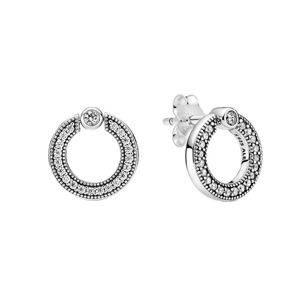 Pandora Pave Logo Circle Reversible Earrings