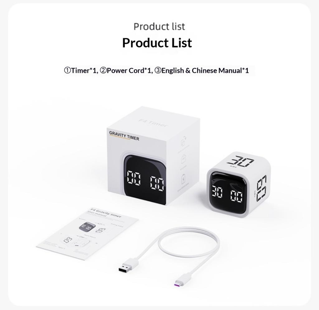 New Gravity Sensor Timer,Countdown Alarm for Cooking & Study,Self-discipline Manual Digital Time Management Clock