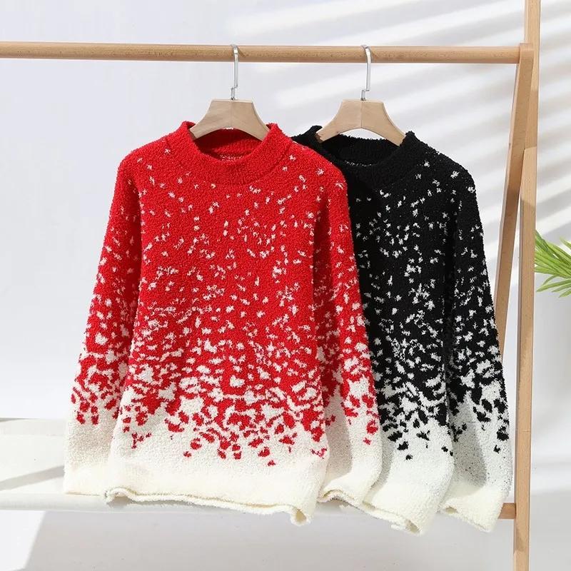 2026 Herbst Winter Herren Weihnachten Schneeflocke Pullover Herren Neujahrs Rot Pullover Herren Dick Fauler Pullover Männlich Locker Schwarz Pullover