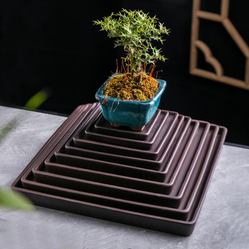 Zisha Ceramic Round Bonsai Pot Drip Tray Set