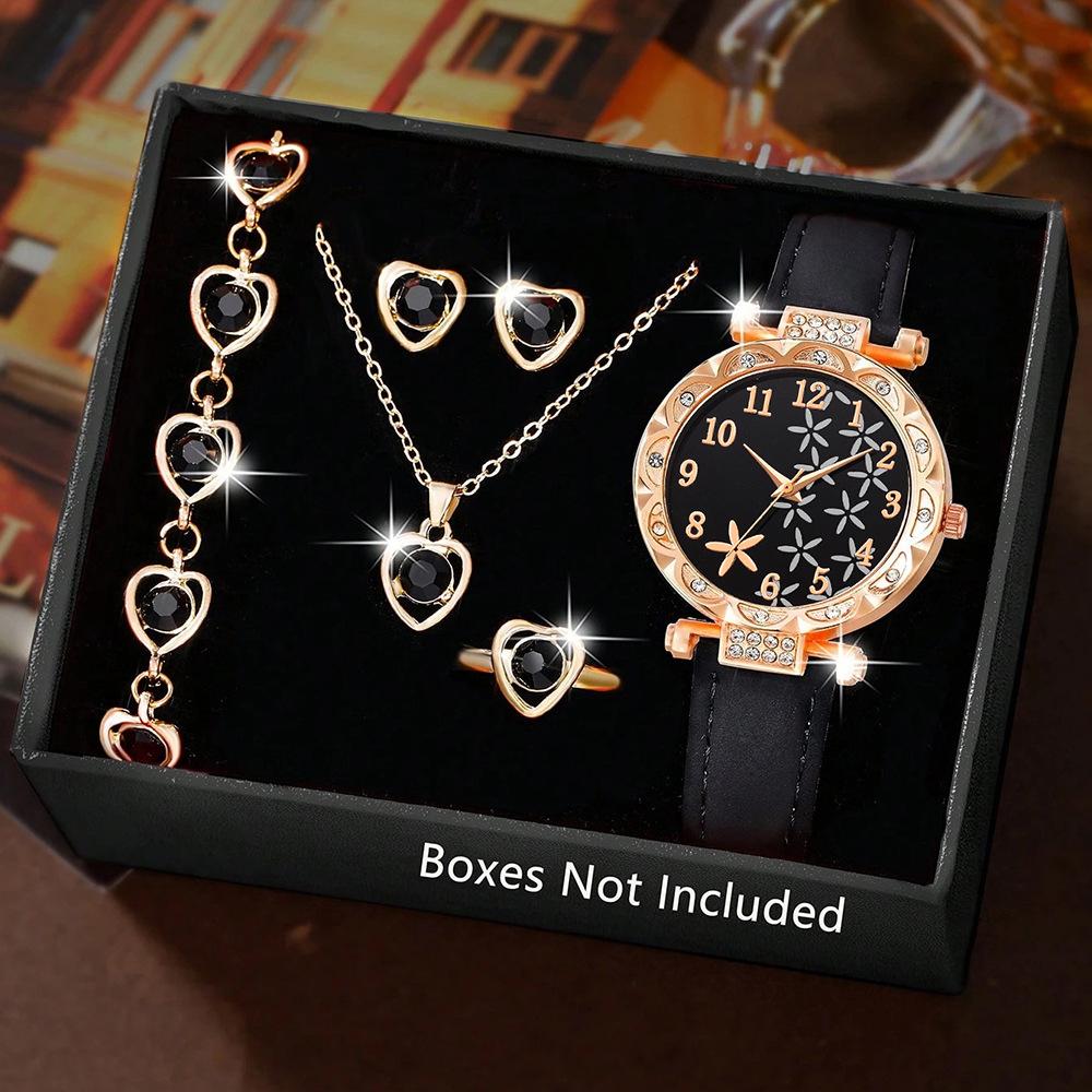 Diamond Dial Watch Ladies Light Luxury Niche Quartz Watch Bracelet Set PU Leather Strap Watch