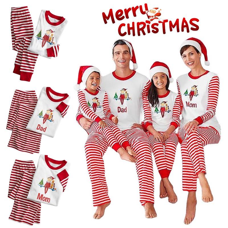 Festive Family Matching Christmas Pajamas Set Long Sleeve Sleepwear For Men Women Kids