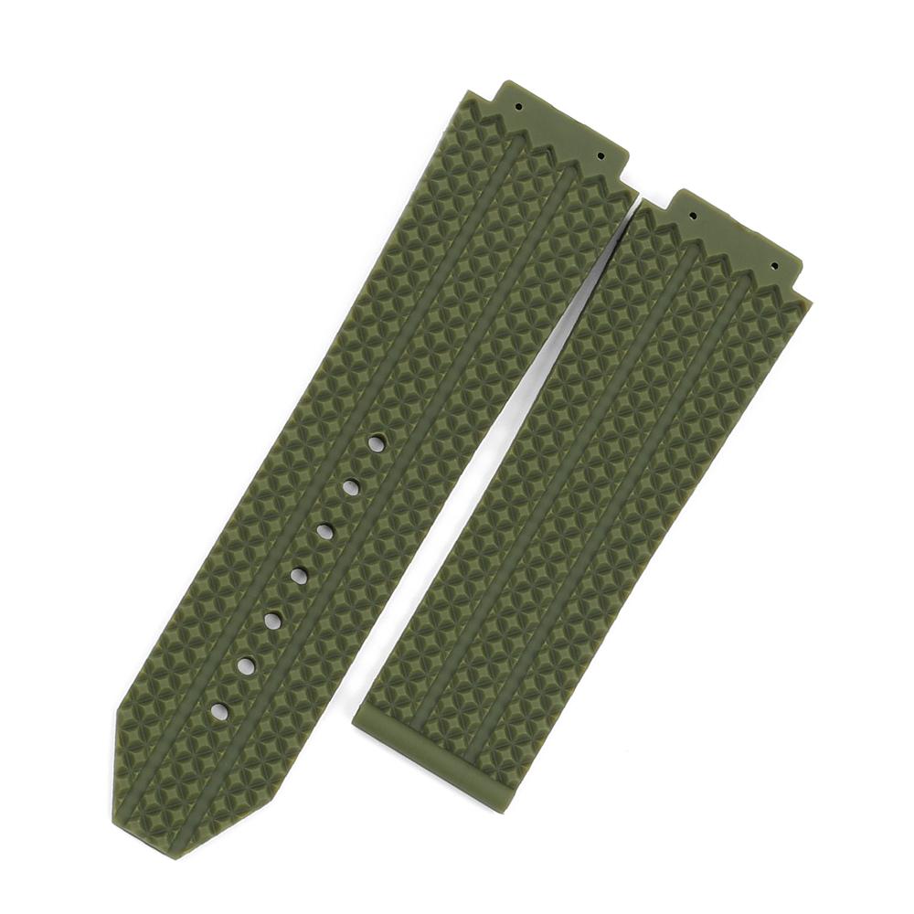 

Silicone Waterproof Watch Strap for HUBLOT Classic Fusion Universe Big Bang Series Watchband Vertical Stripe Road Wrist Bracelet 26x19mm зелений