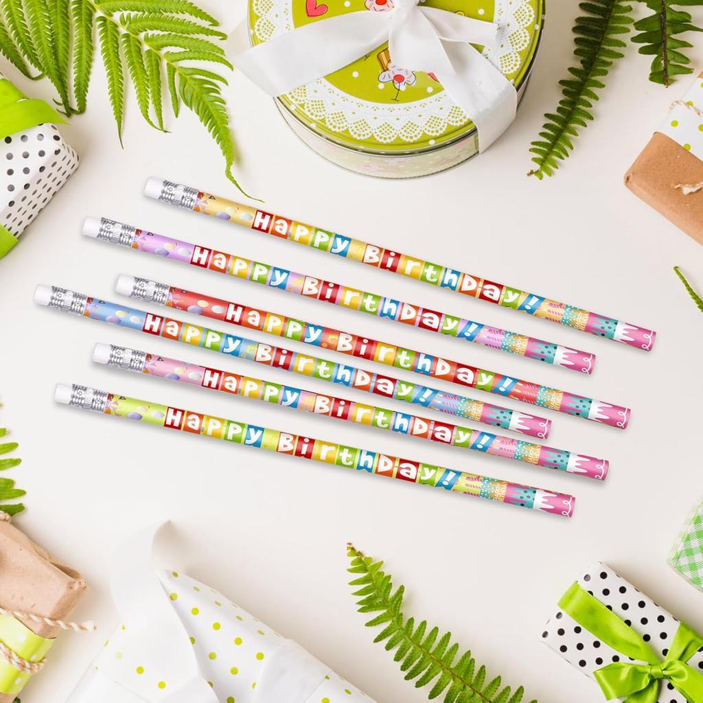 24 Pcs Happy Birthday Pencils Colorful Birthday Pencil for Students Teacher Wooden Pencils with Erasers Birthday Party Supplies, 6 Style(24)