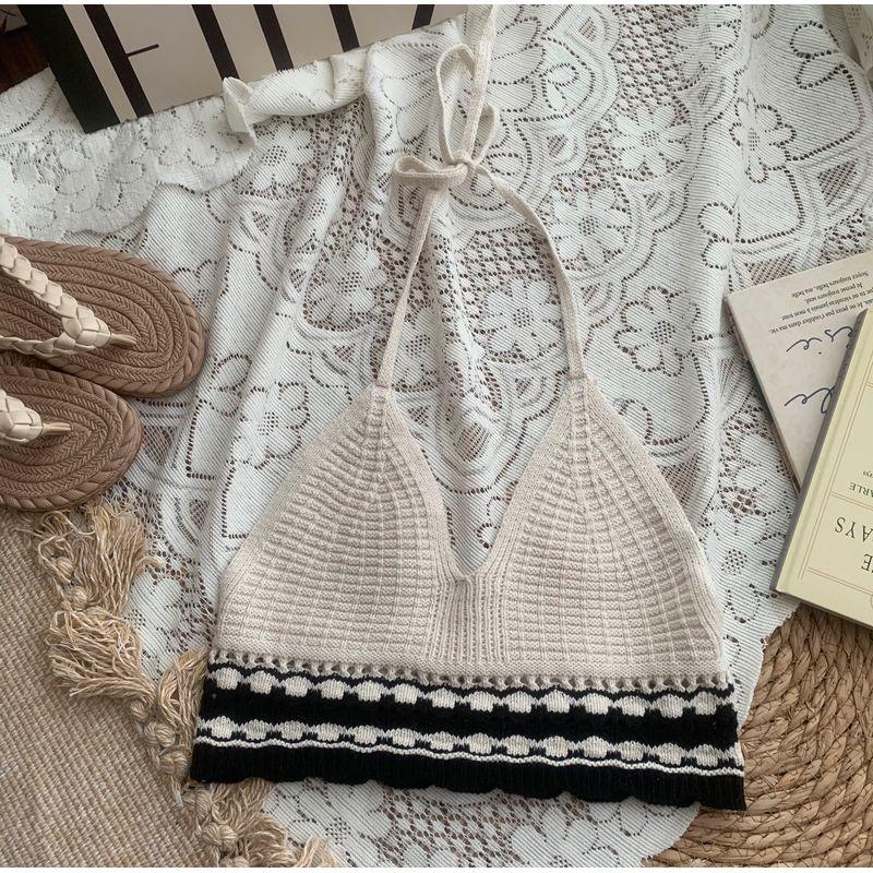 

Экспорт США Sincer * Праздничный вязаный костюм с топом на завязках, богемный ветер, полоски, длинная юбка Suspenders S