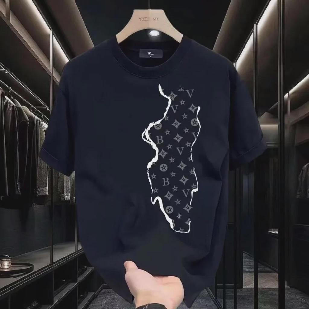 Men's Trendy Brand Pure Cotton Letter Print Slim Fit T-Shirt - Simple, Versatile, Round Neck, Short-Sleeved